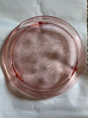 Pink Floral Depression Glass Cake Plate